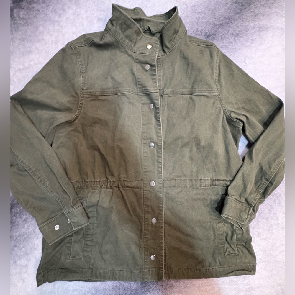 (B4) Nine West Olive Green Wash Military Style Lightweight Jacket‎ Coat  L